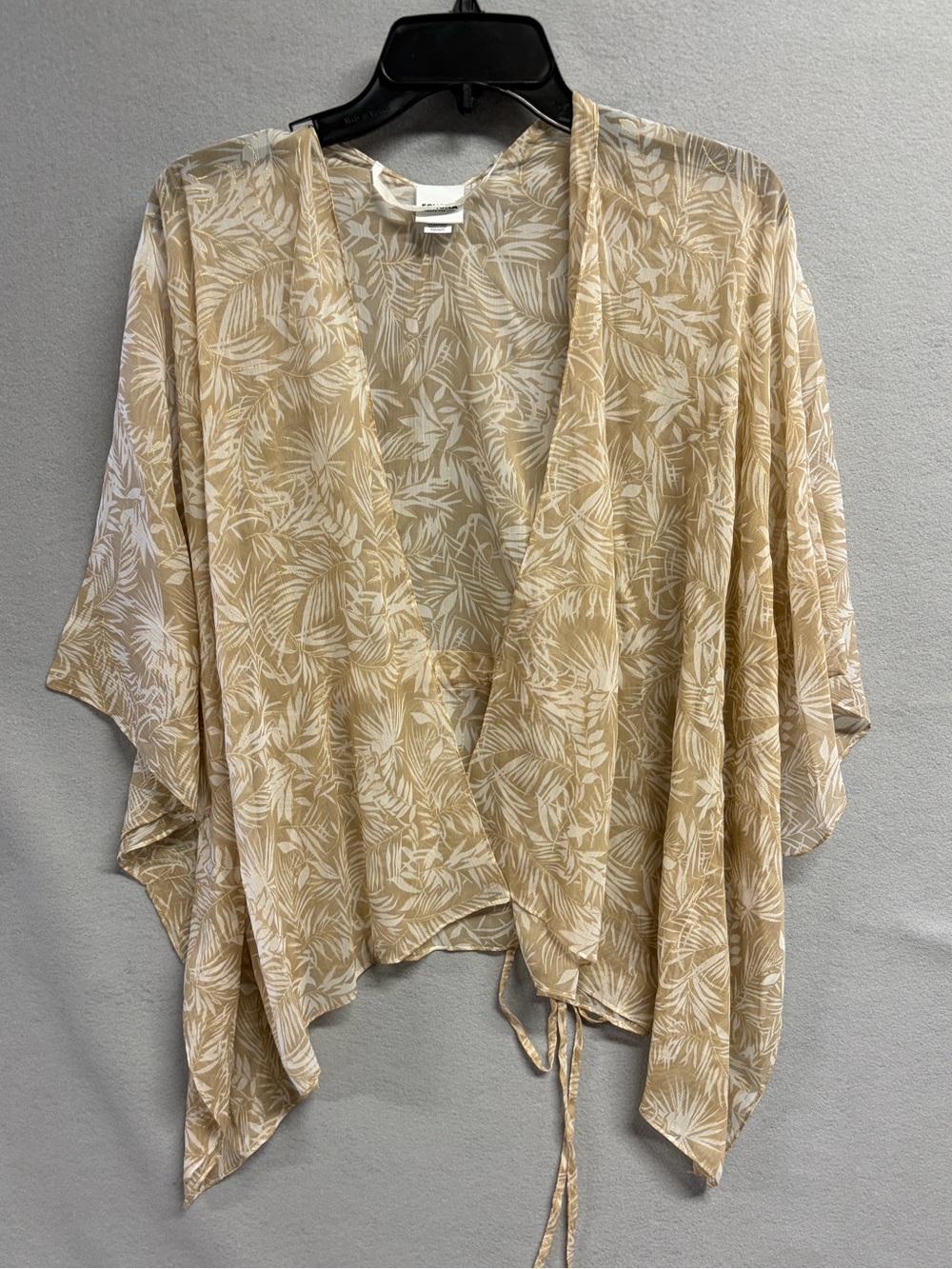 NWOT Sonoma Light Tan Gold Botanical Print Women's Kimono Wrap Top